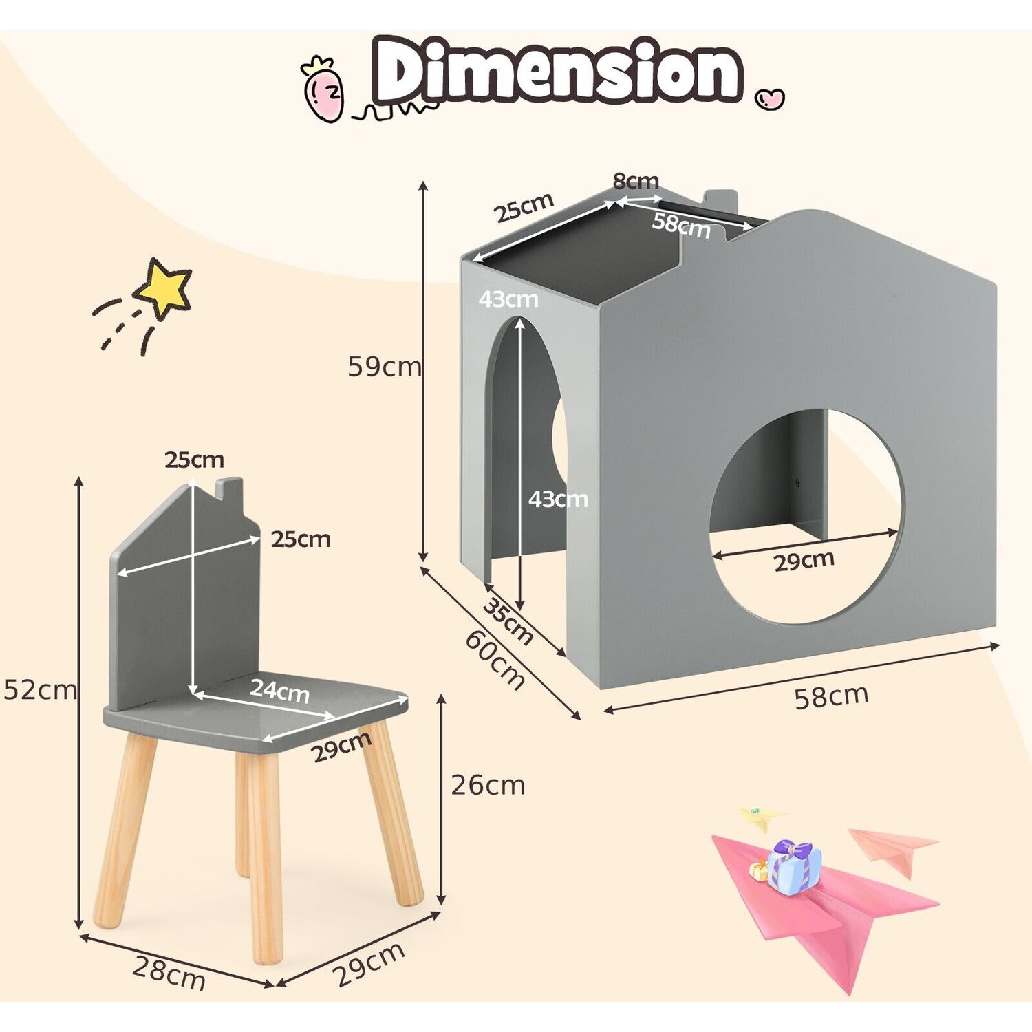 Kids Table And Chair Set With Chalkboards - Grey