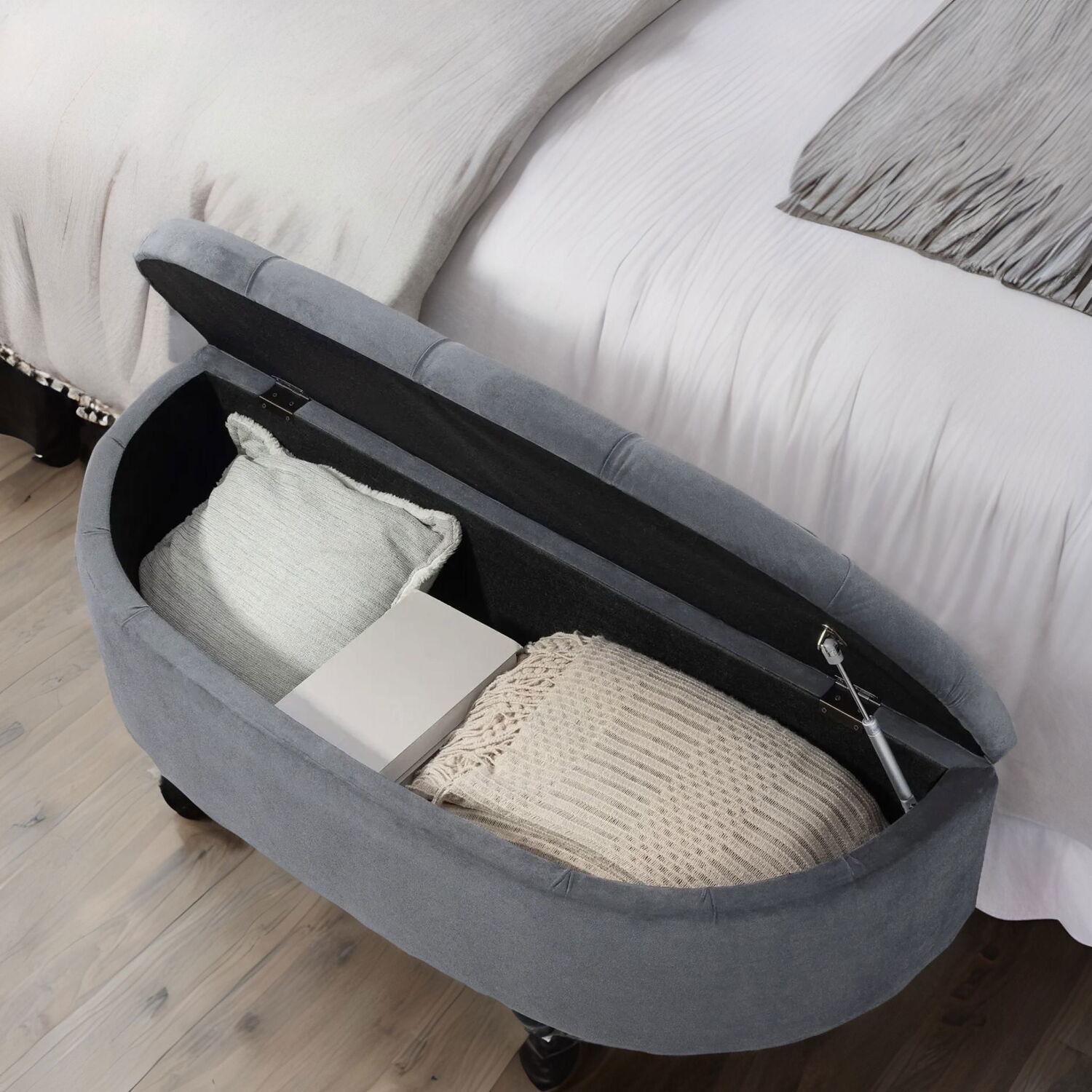 Upholstered Half Circle Wooden Ottoman Bench Seat With Storage - Dark Grey
