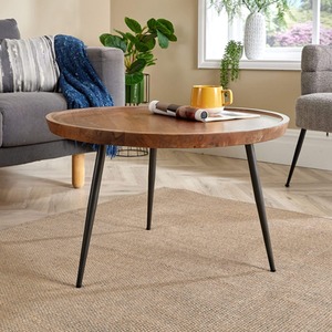 Brown / 75cm Home Source Manhattan Mango Wood Round Coffee Table with Metal Legs  shot 6078171
