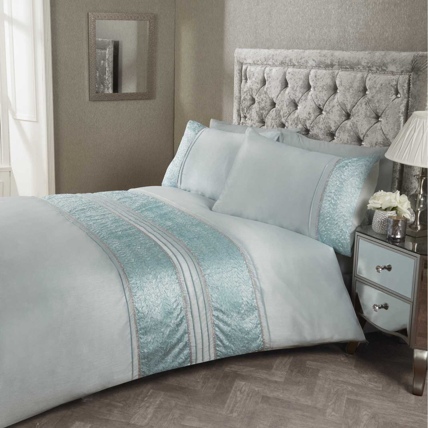 Aurora Polycotton Duvet Set With Pillowcase - Duck Egg