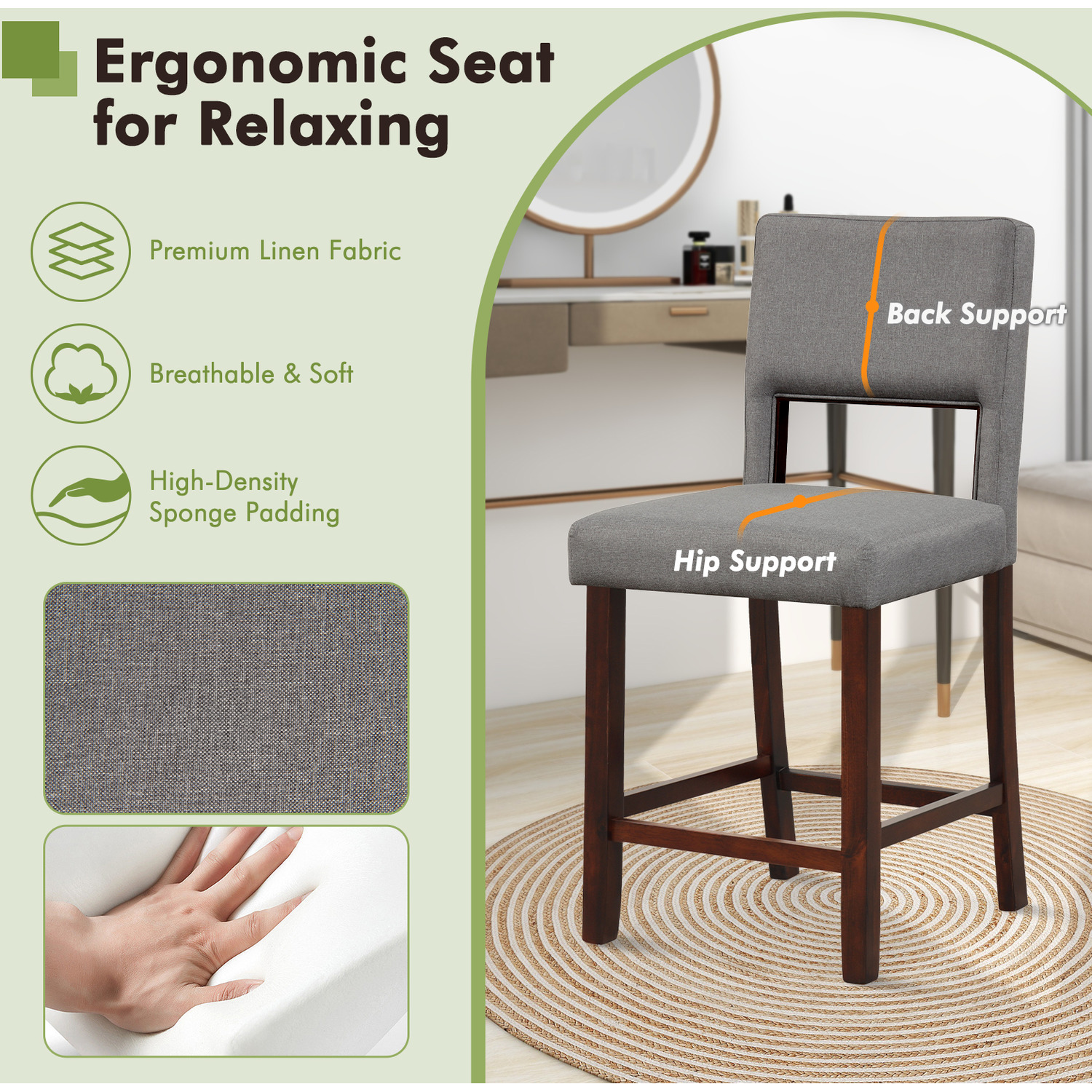 2-piece Counter Height Bar Stool Set - Grey