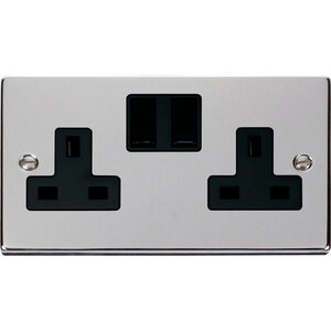 Polished Chrome 2 Gang 13A Twin Double Switched Plug Socket