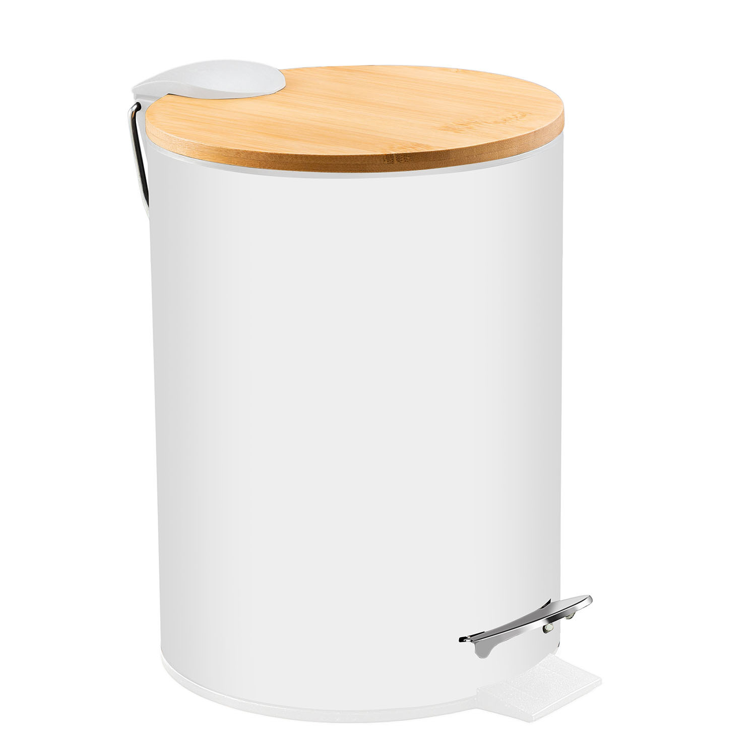 Bamboo Lid Pedal Bin 3L - White