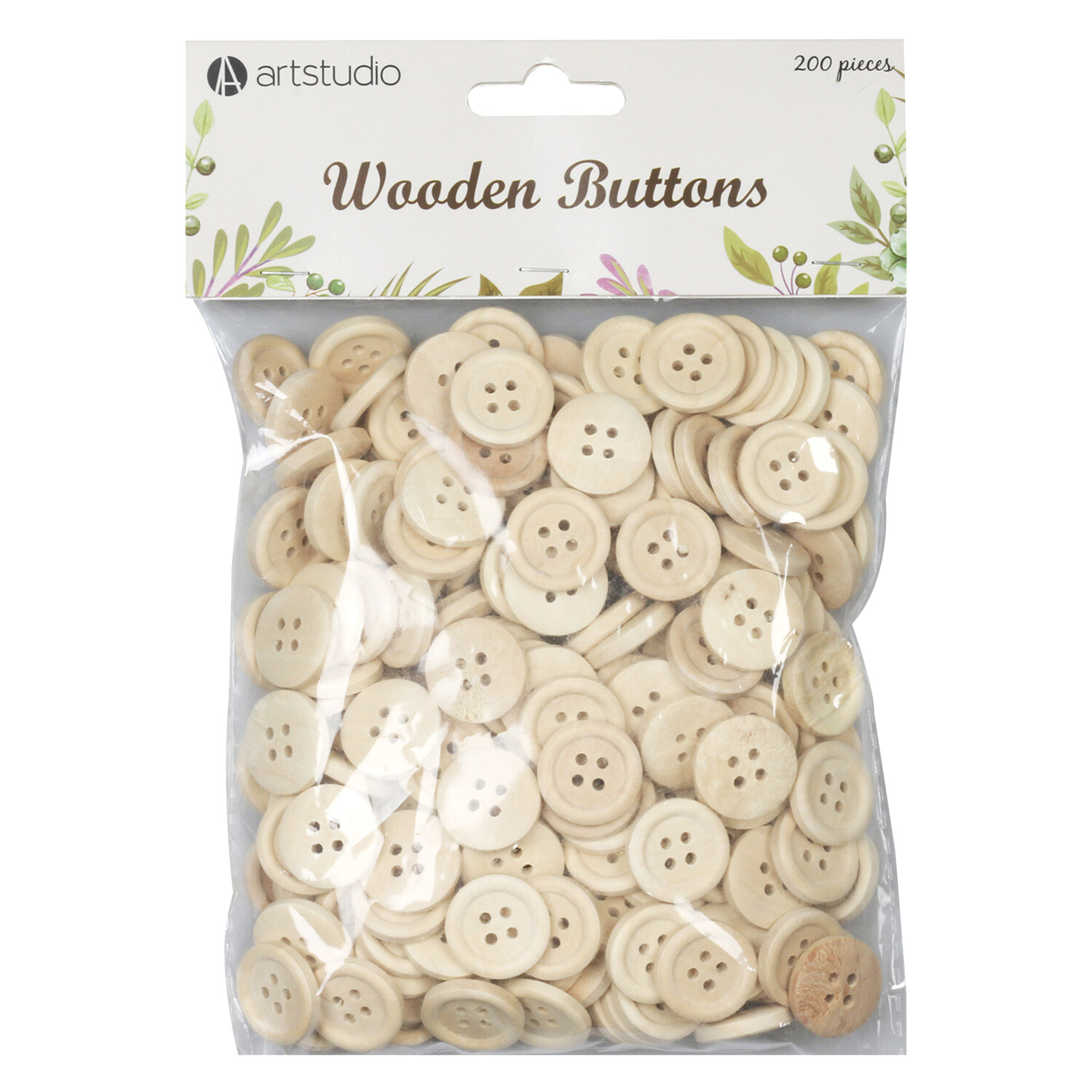 200 Piece Wooden Buttons - Cream