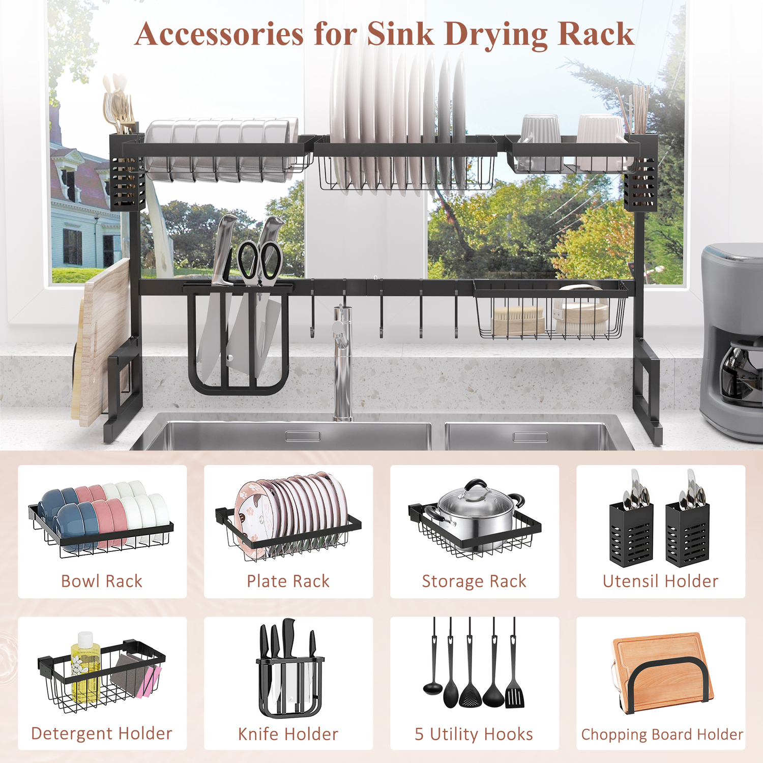 HOMCOM Space Saving 2 Tier Over The Sink Dish Drainer Rack