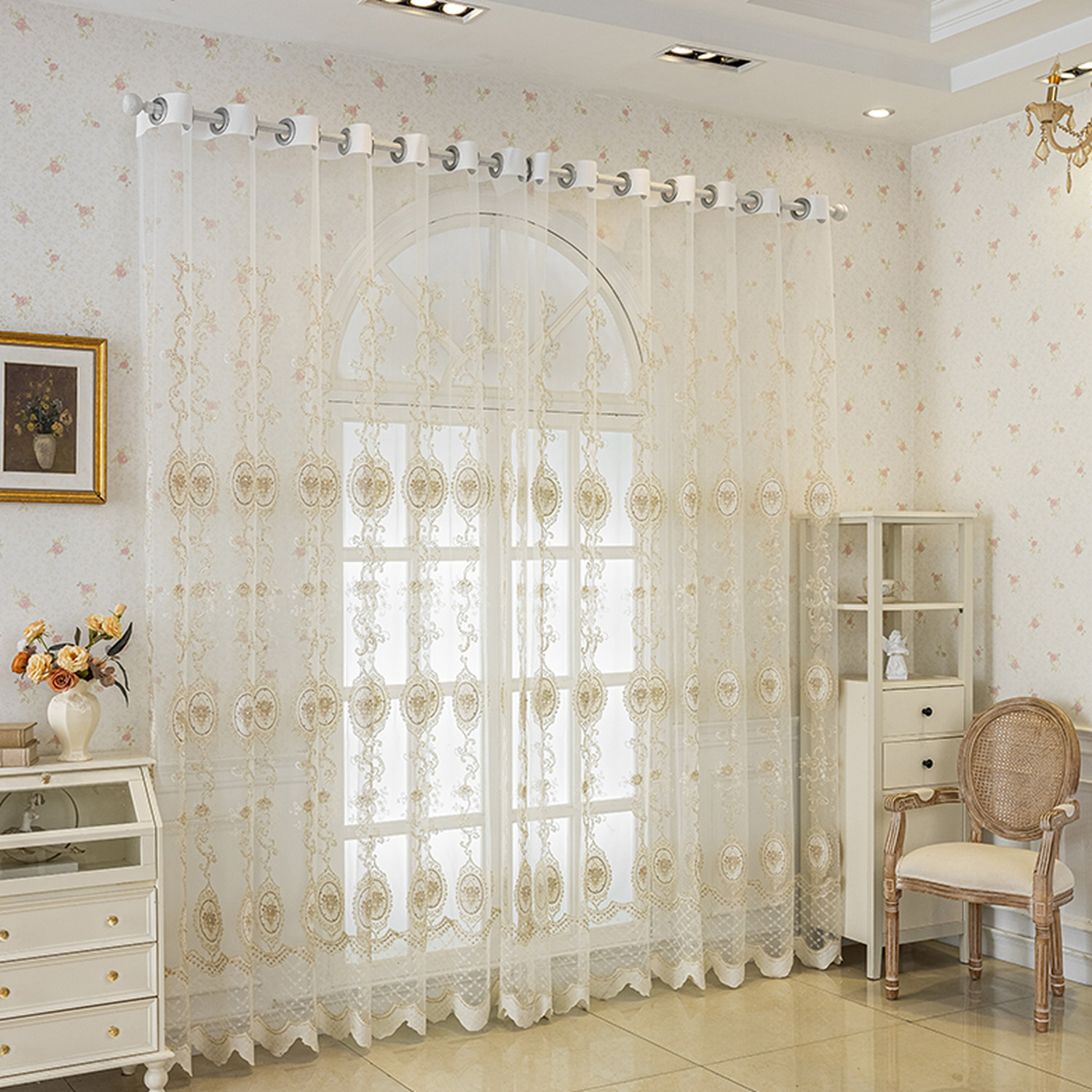 Beaded Embroidered Voile Curtains