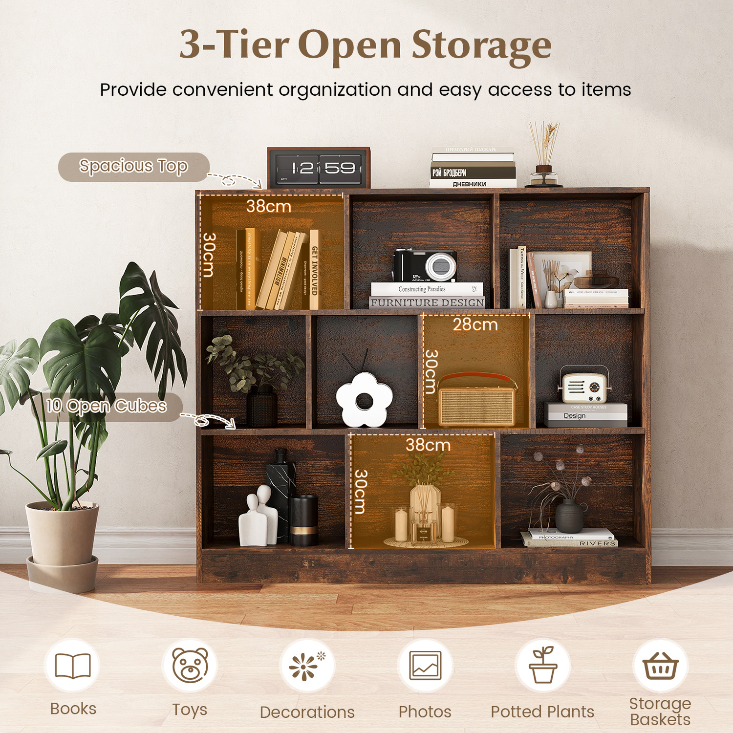 10-cube Bookshelf Storage Organizer - Brown