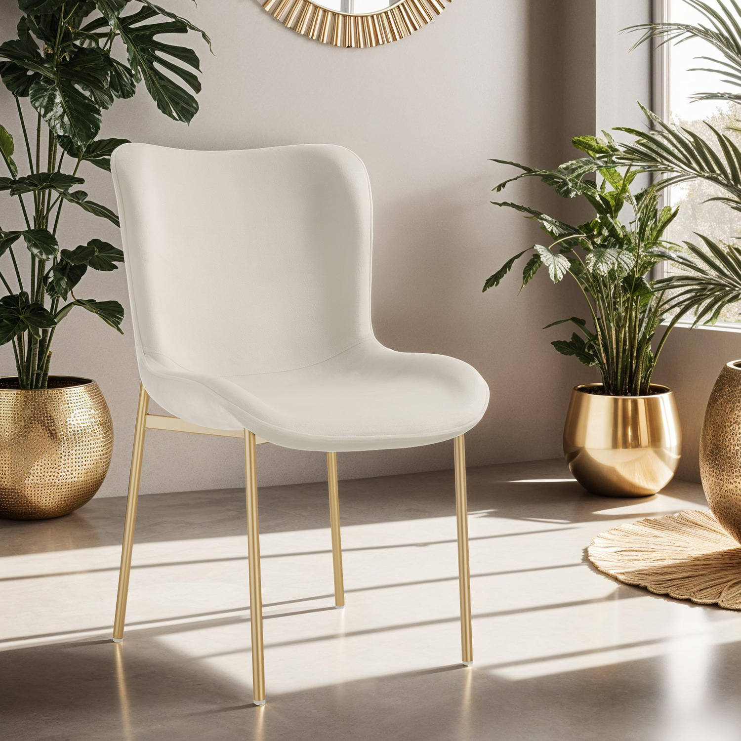 Dining Chair Tessa - Ergonomic High Backrest - Boucle White Gold 2