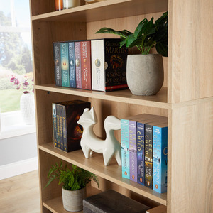 Oak Effect Home Source Clara Tall Wide Storage Bookcase  shot 7021625