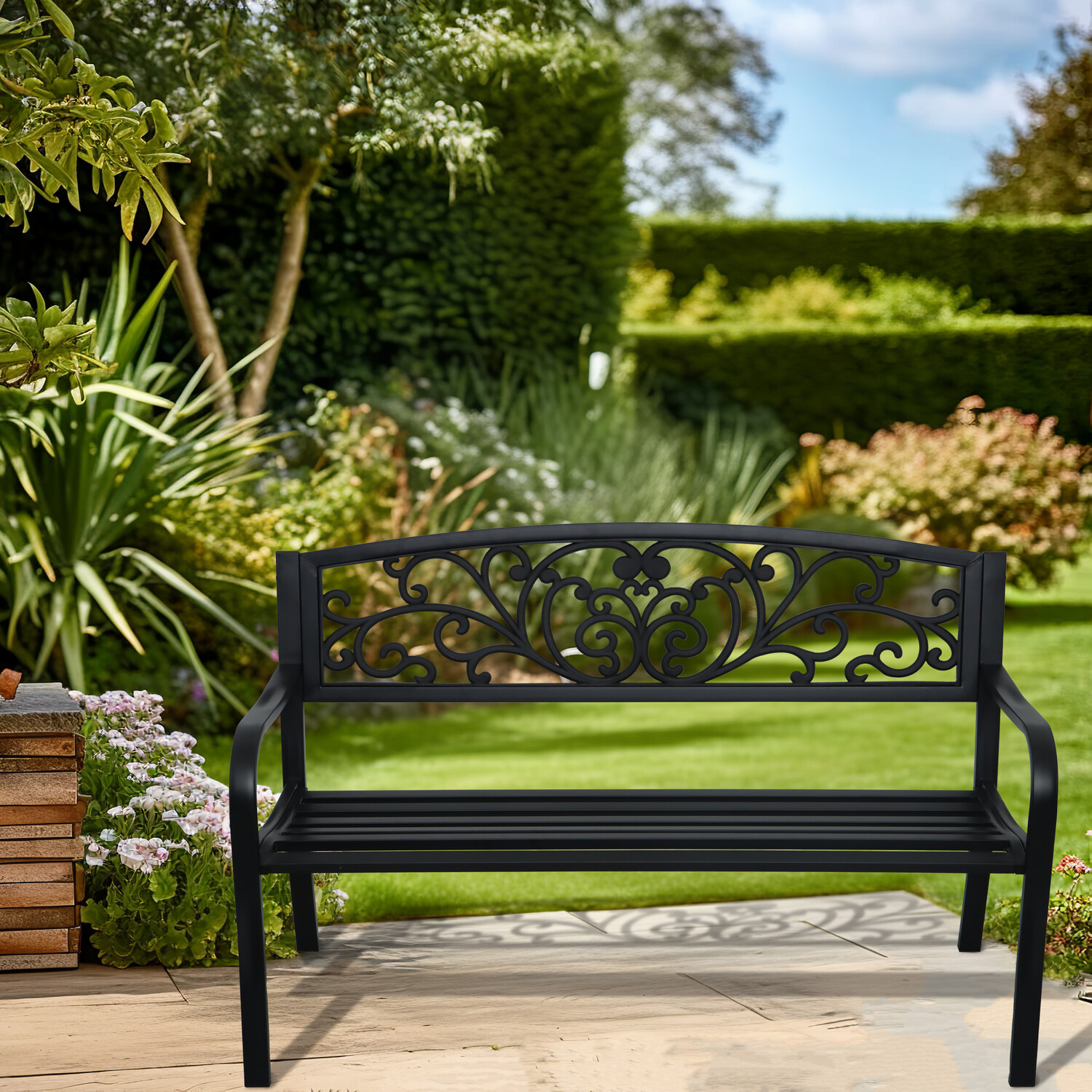 Evie Metal Garden Bench - Black
