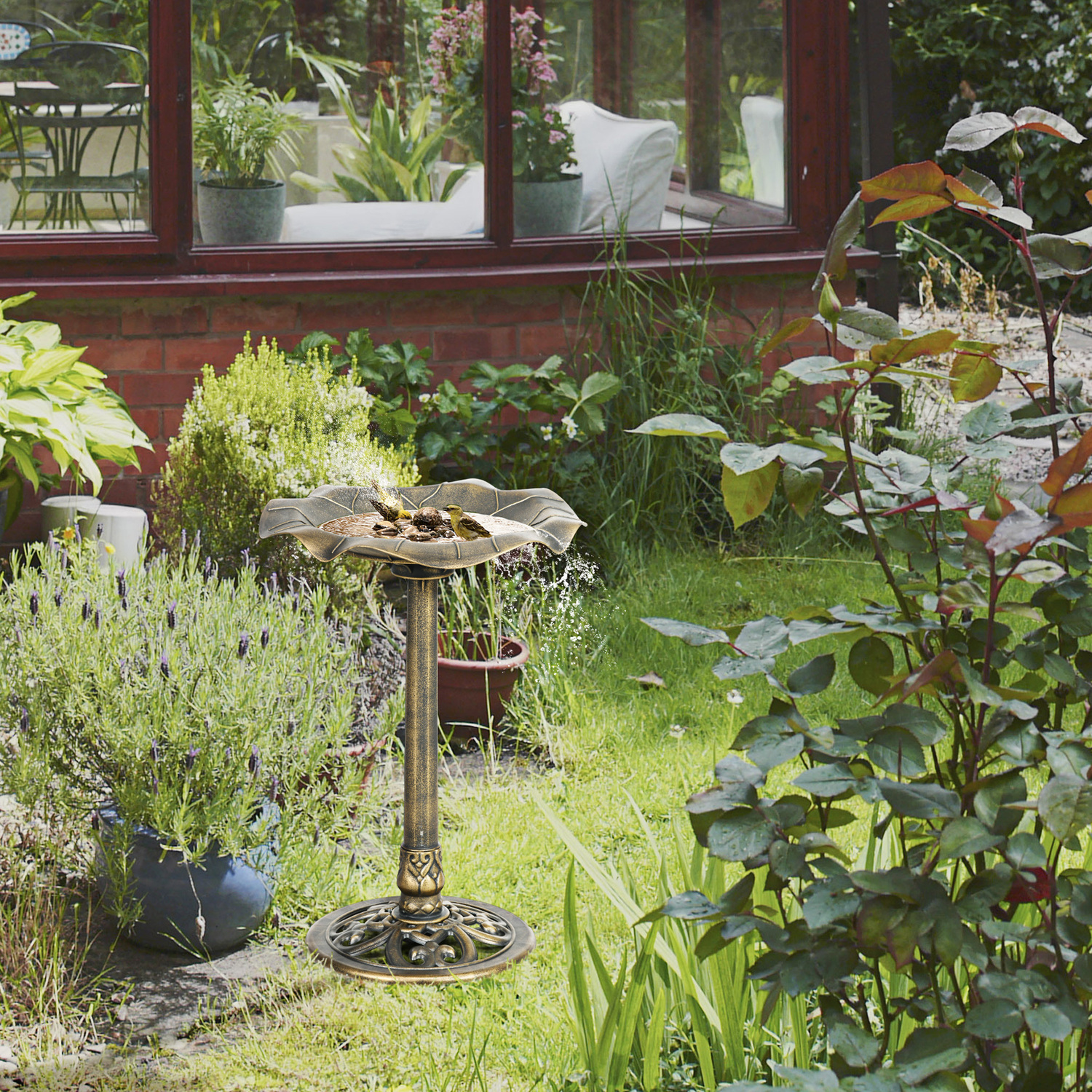 Image of Outsunny Bird Bath with Lotus Leaf&hellip;
