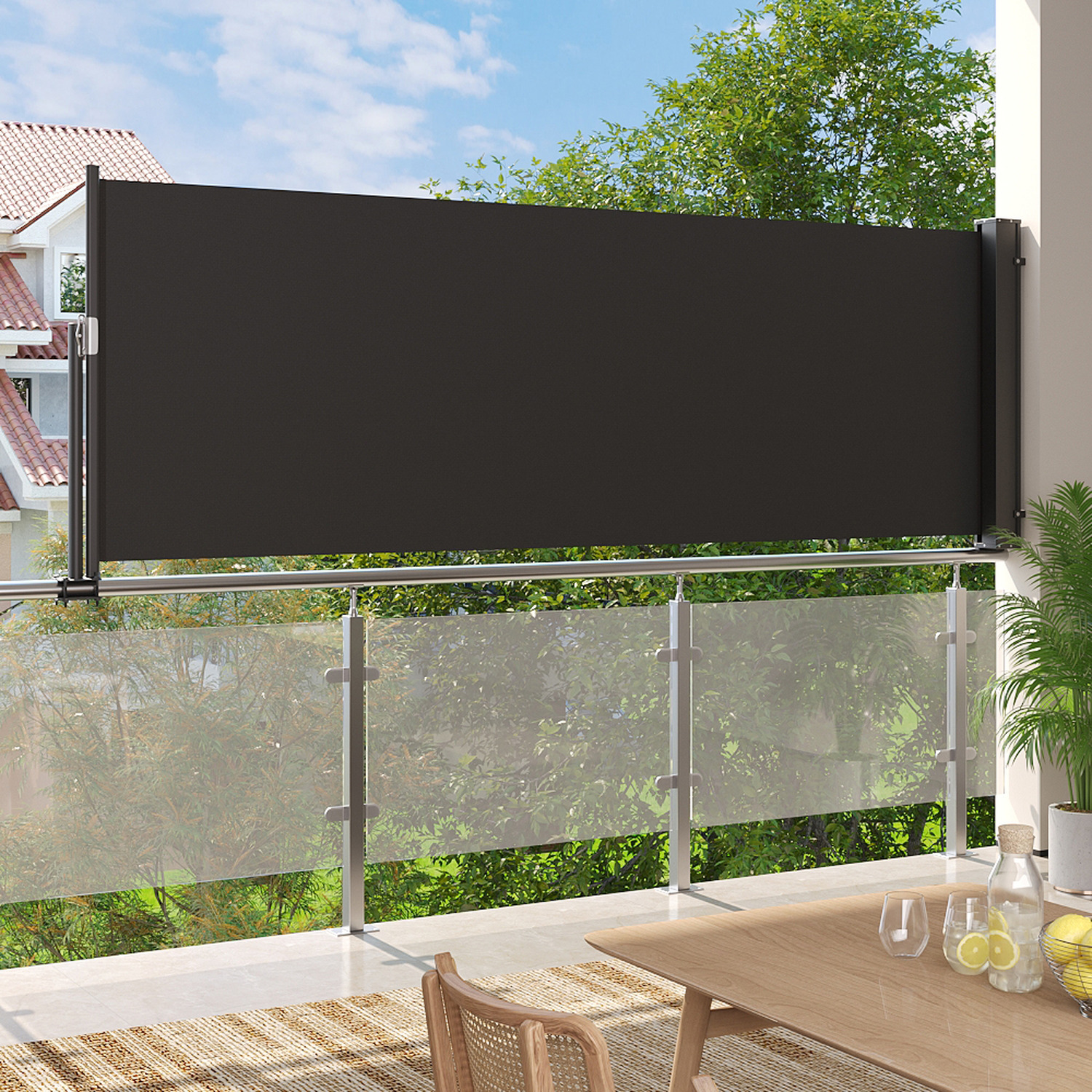 Outdoor Retractable Side Awning Sunshade Blind - Grey / 100cm