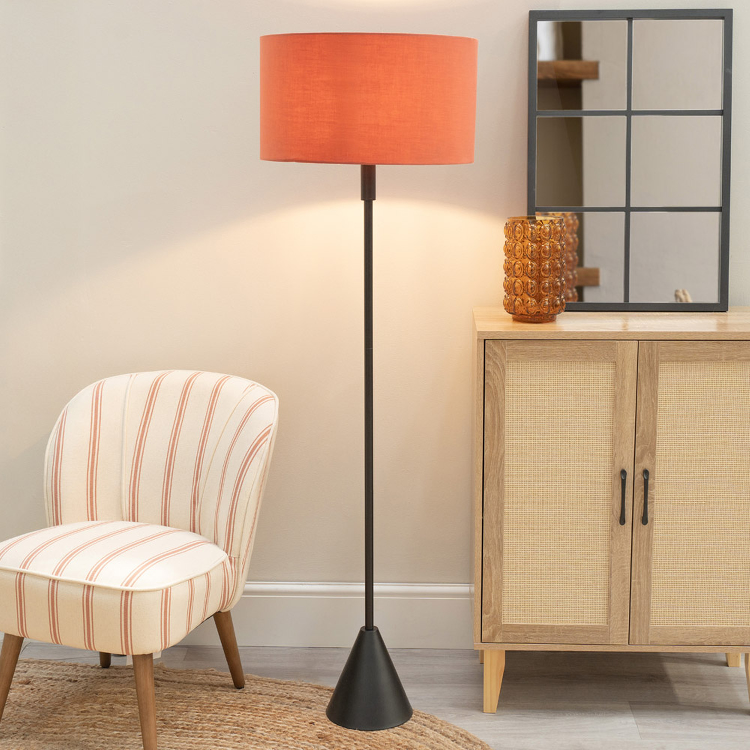 Mitch Triangle Floor Lamp with Fabric Drum Shade and LED Bulb - Rust