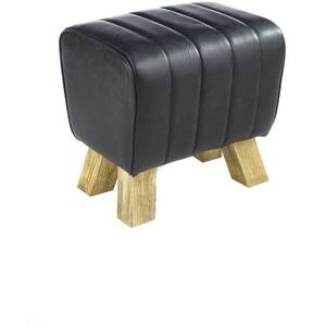 Genuine Black Leather Footstool Pouffe