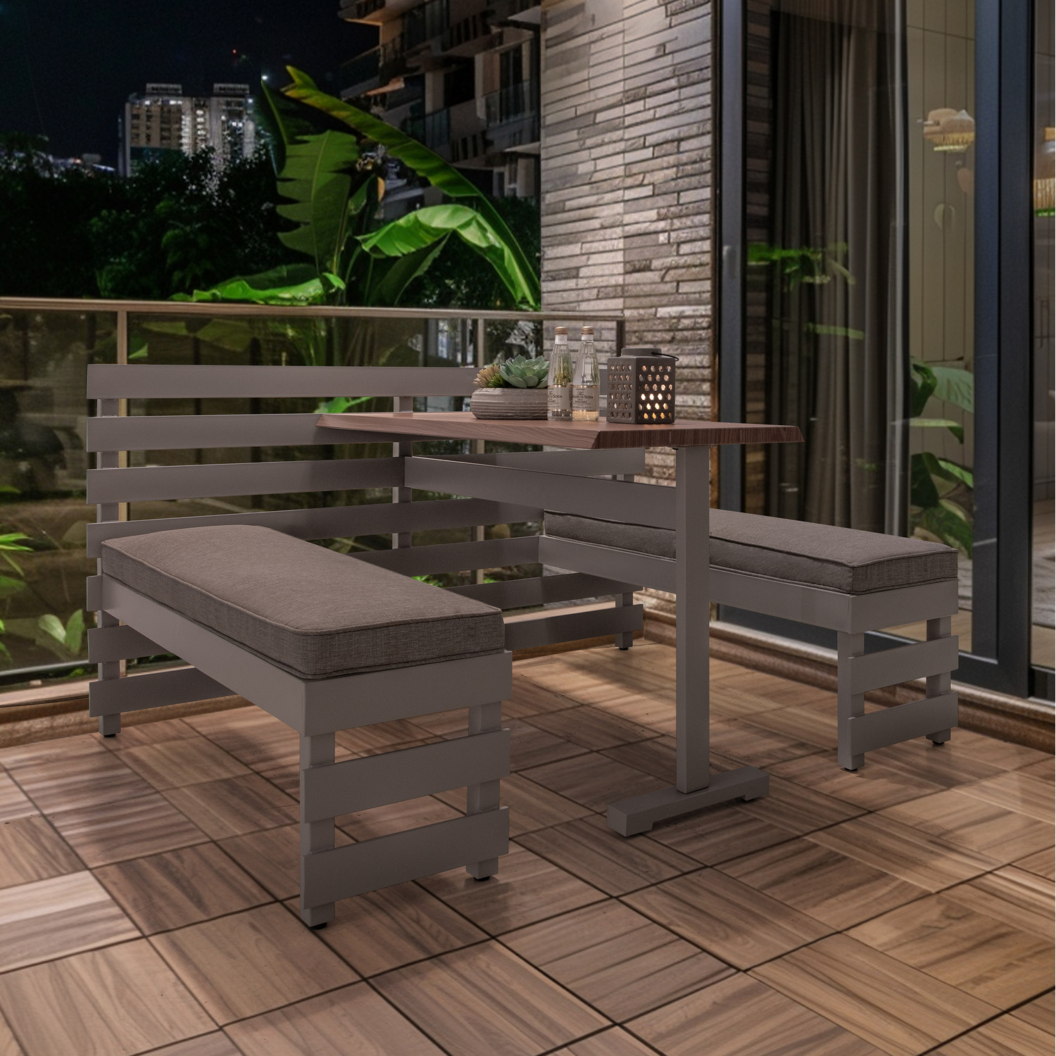 Sunjoy Outdoor Picnic Table Dining Bench Set - Grey