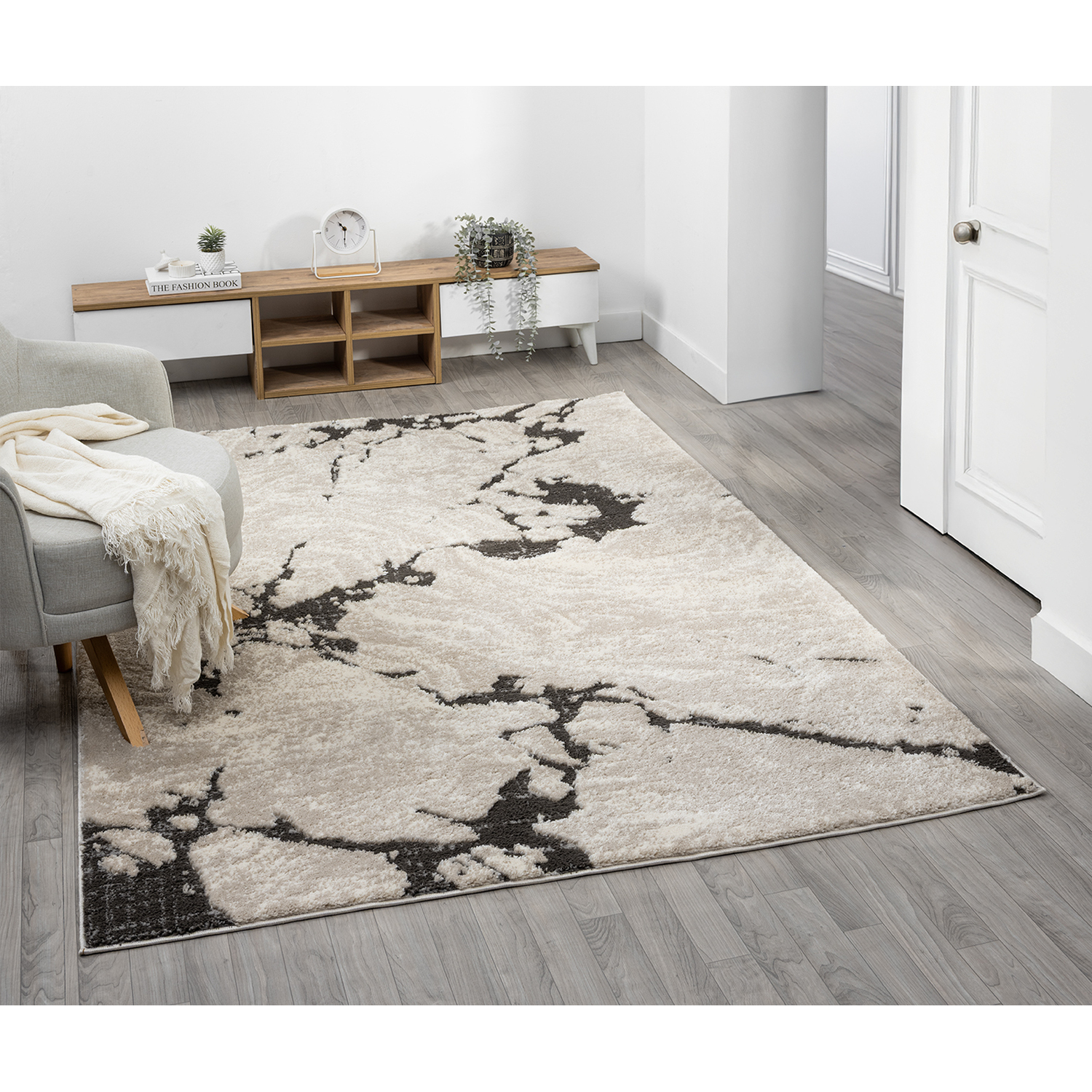 Eleanor Modern Embossed Contemporary Living Room Area Rug - Abstract Design Rug - Mocha / 150cm
