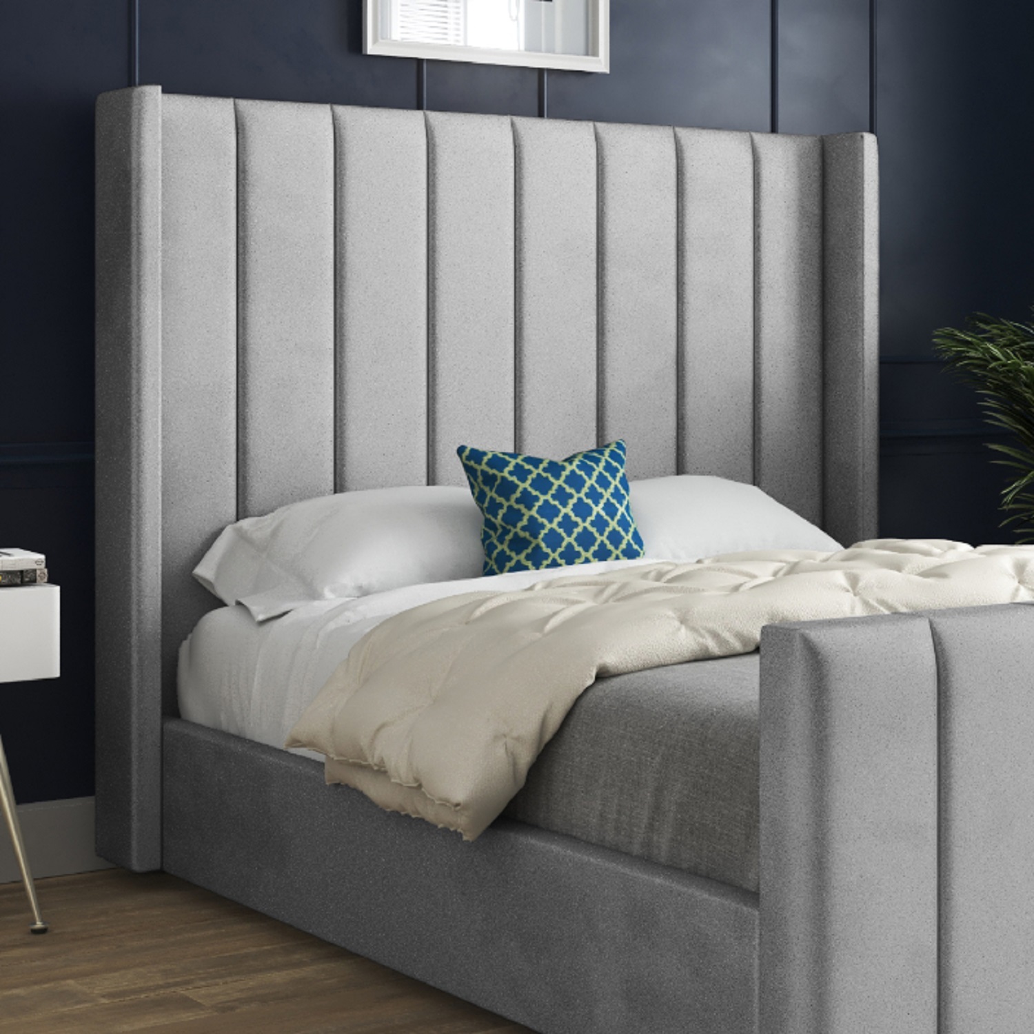 Maryland Soft Velvet Upholstered Straight Winged Bed Frame - Grey King