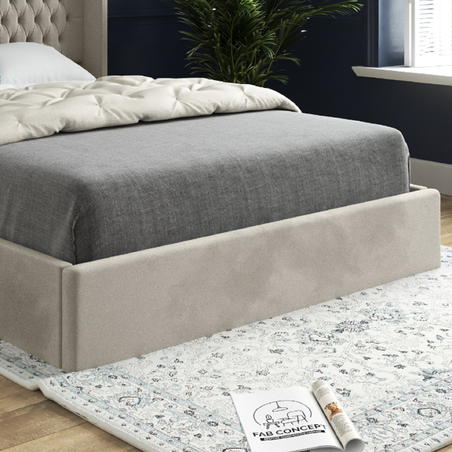 Snuggler Curved Top Winged Soft Velvet Upholstered Bed Frame - Cream Superking