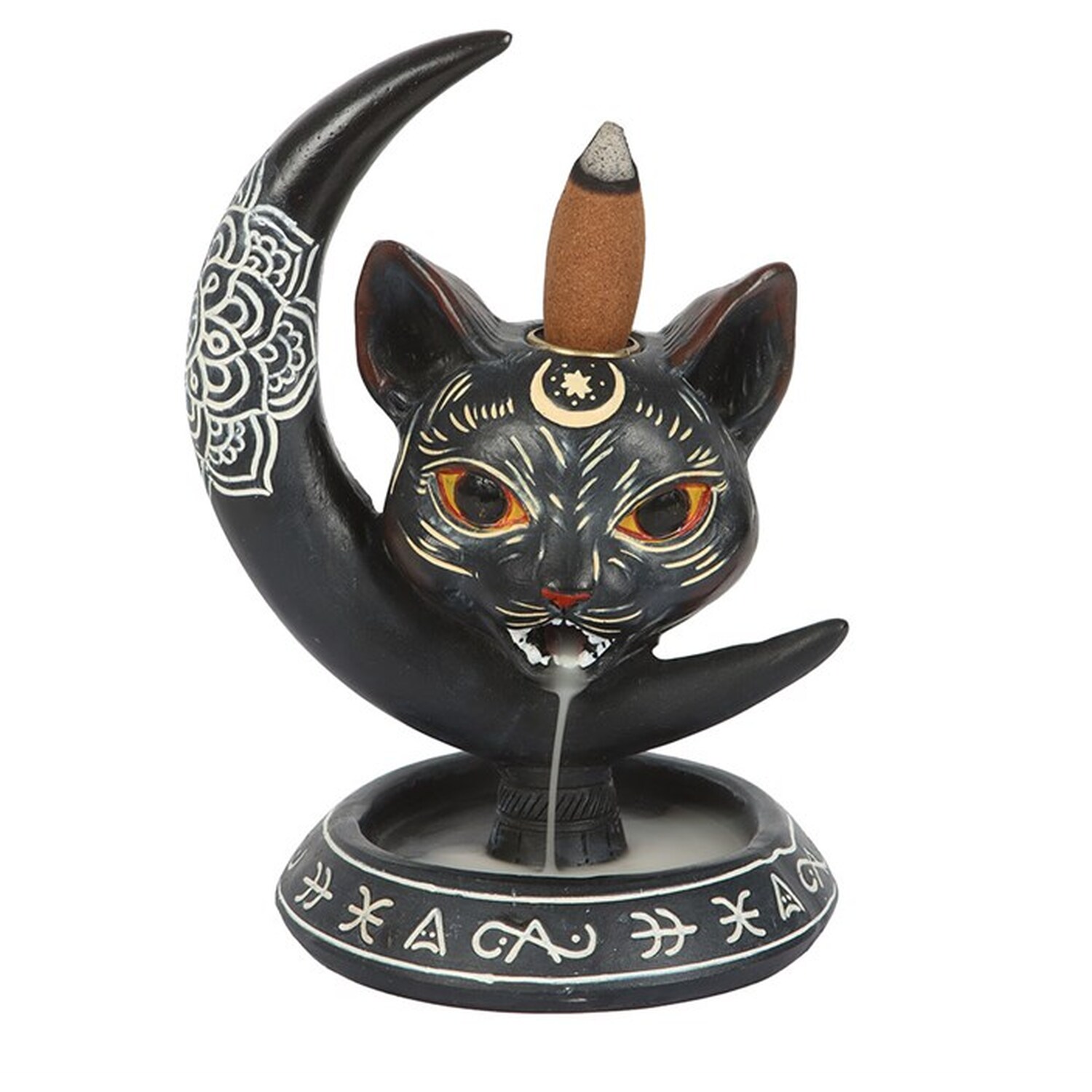 Mystic Cat Moon Backflow Incense Burner - Black