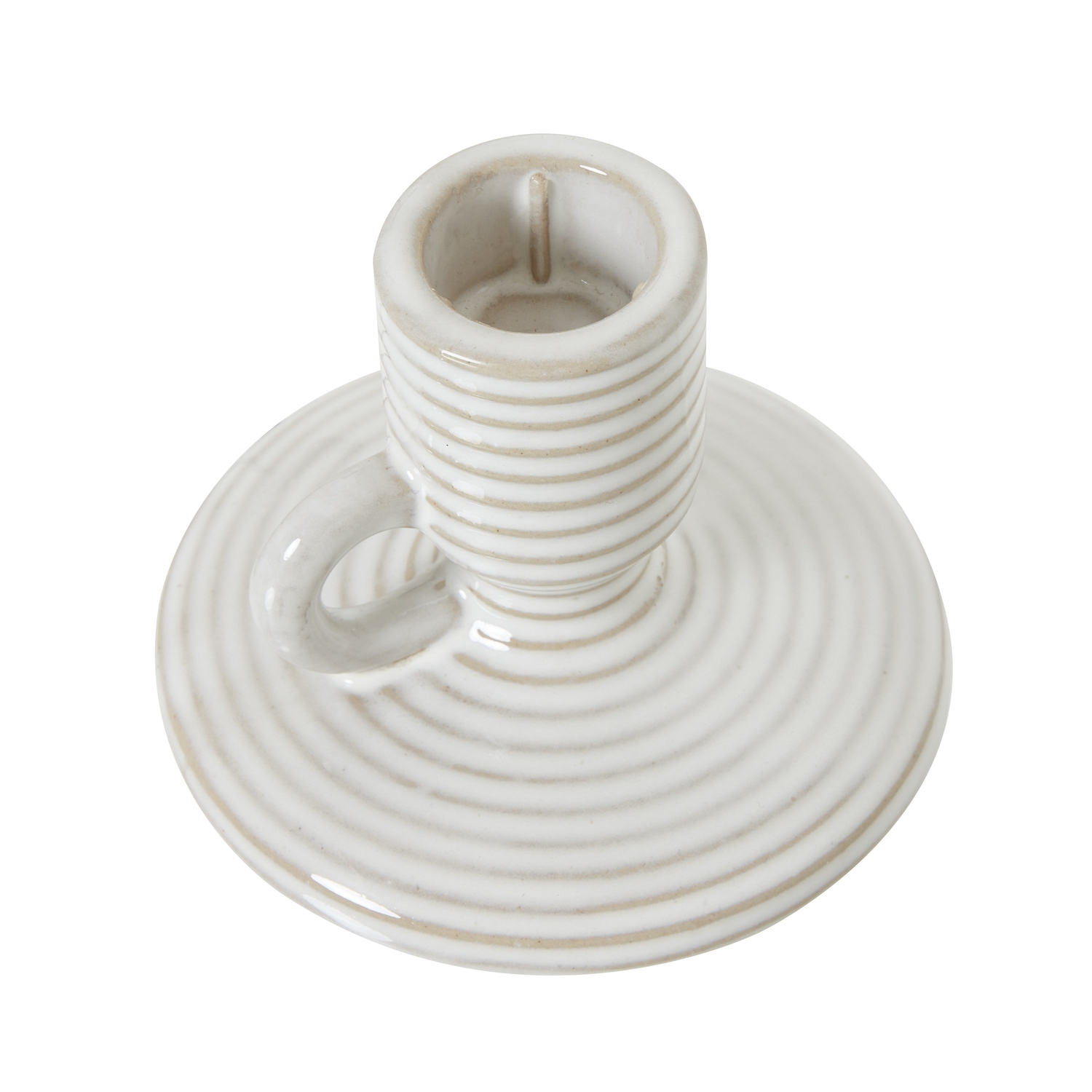 Ceramic Taper Candle Holder With Handle - White