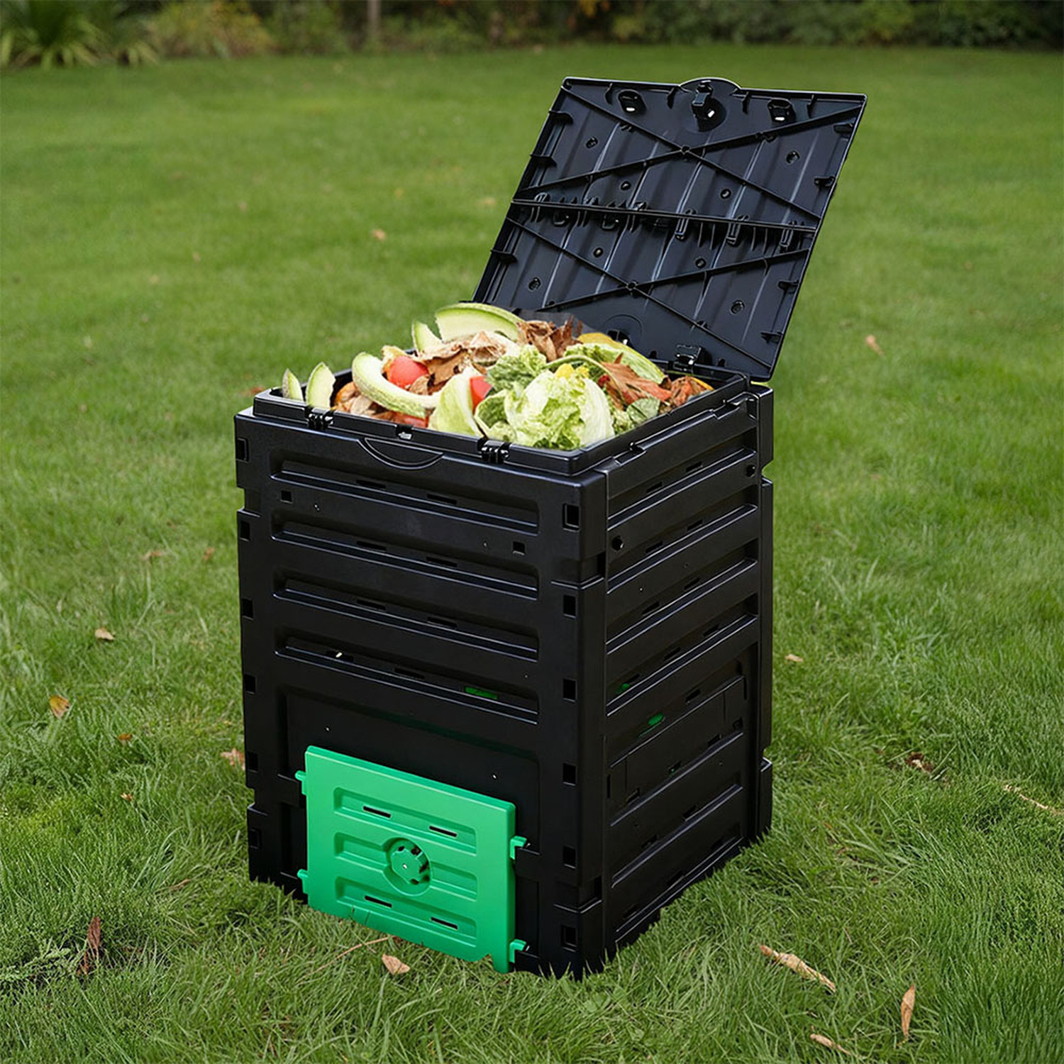 Large Garden Compost Bin - Black+Green / 450l