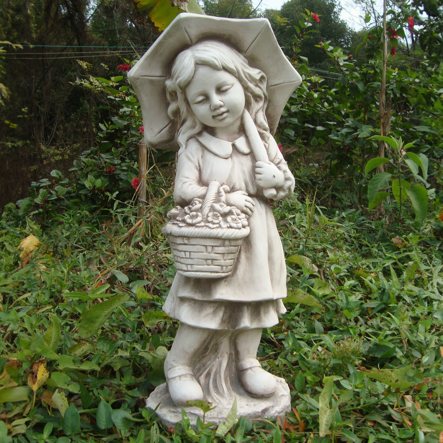 Umbrella Figurine Statue - Light Grey / Girl