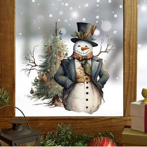 Vintage Snowman Double Sided Christmas Window Sticker