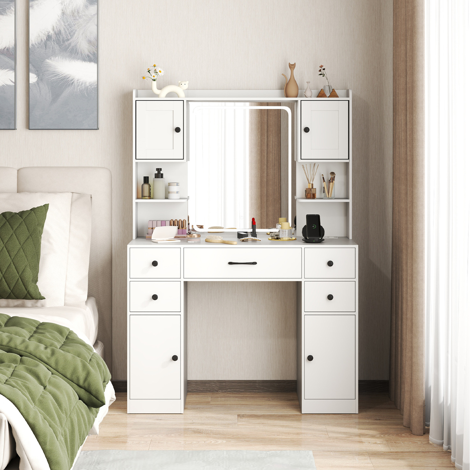 Makeup Vanity Desk With Mirror - White
