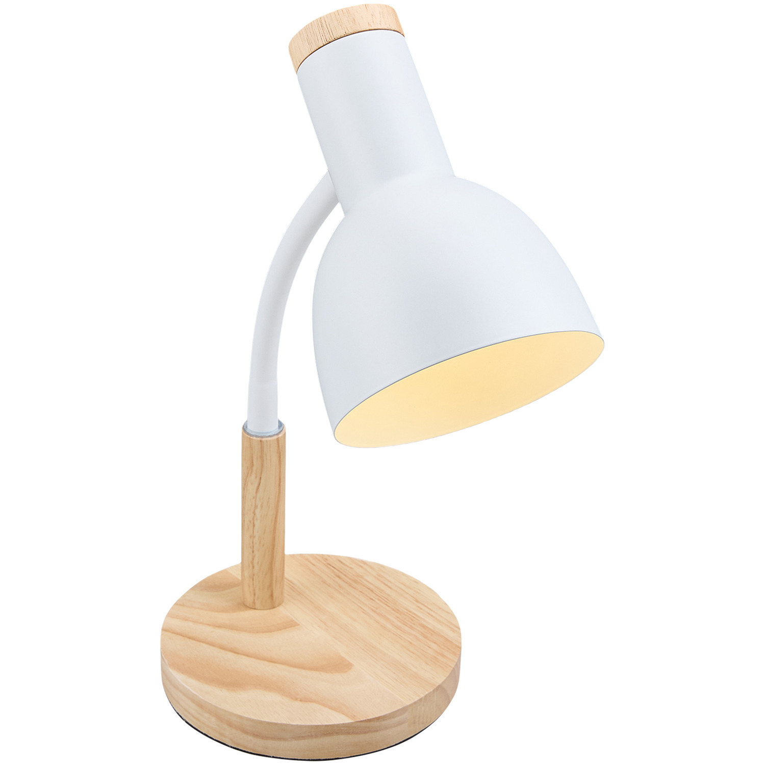 Flexible Arm Table Lamp With Wooden Base - White