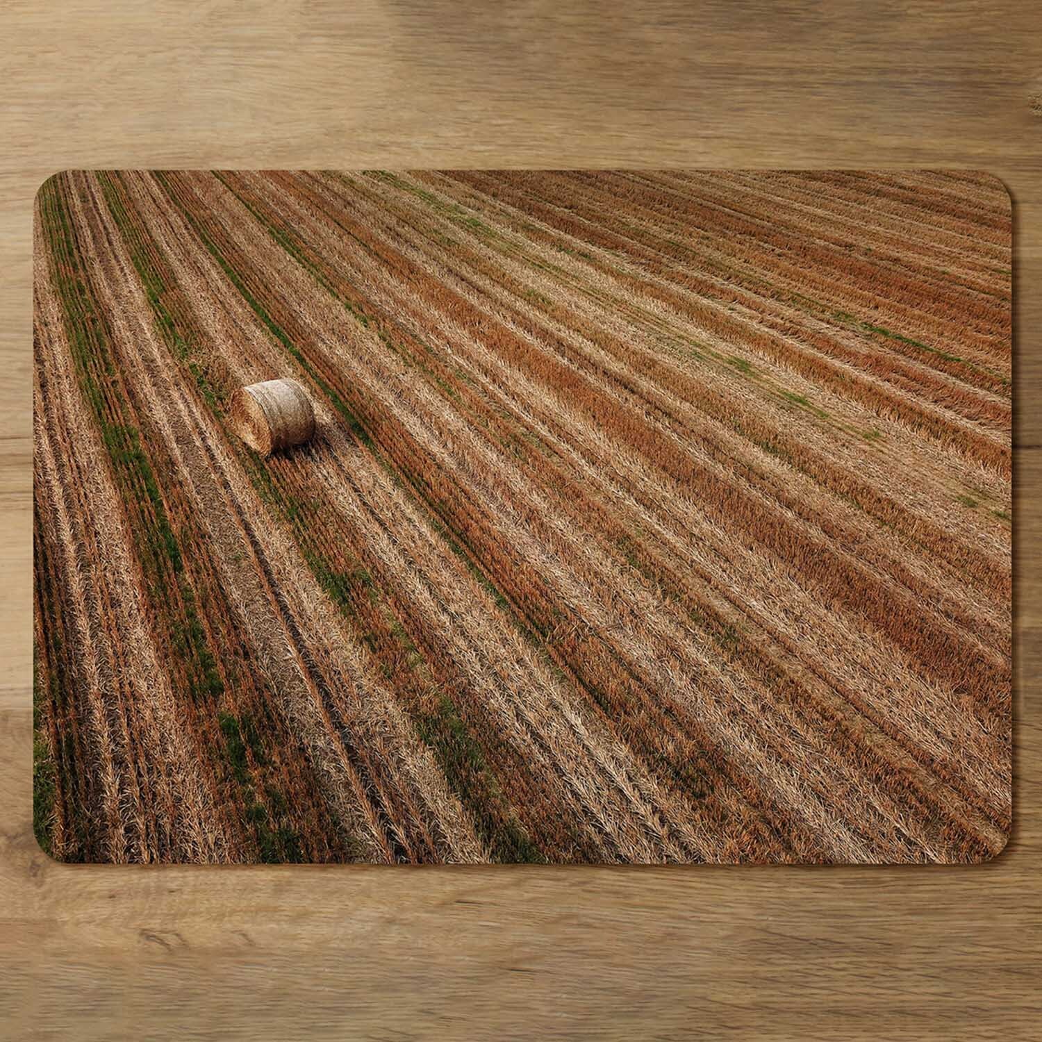 Aerial view of hay bale fields Designer Placemat Set - Brown