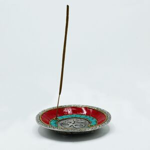 Om Plate Tibetan Decor Cone  Stick Holder MultiColor