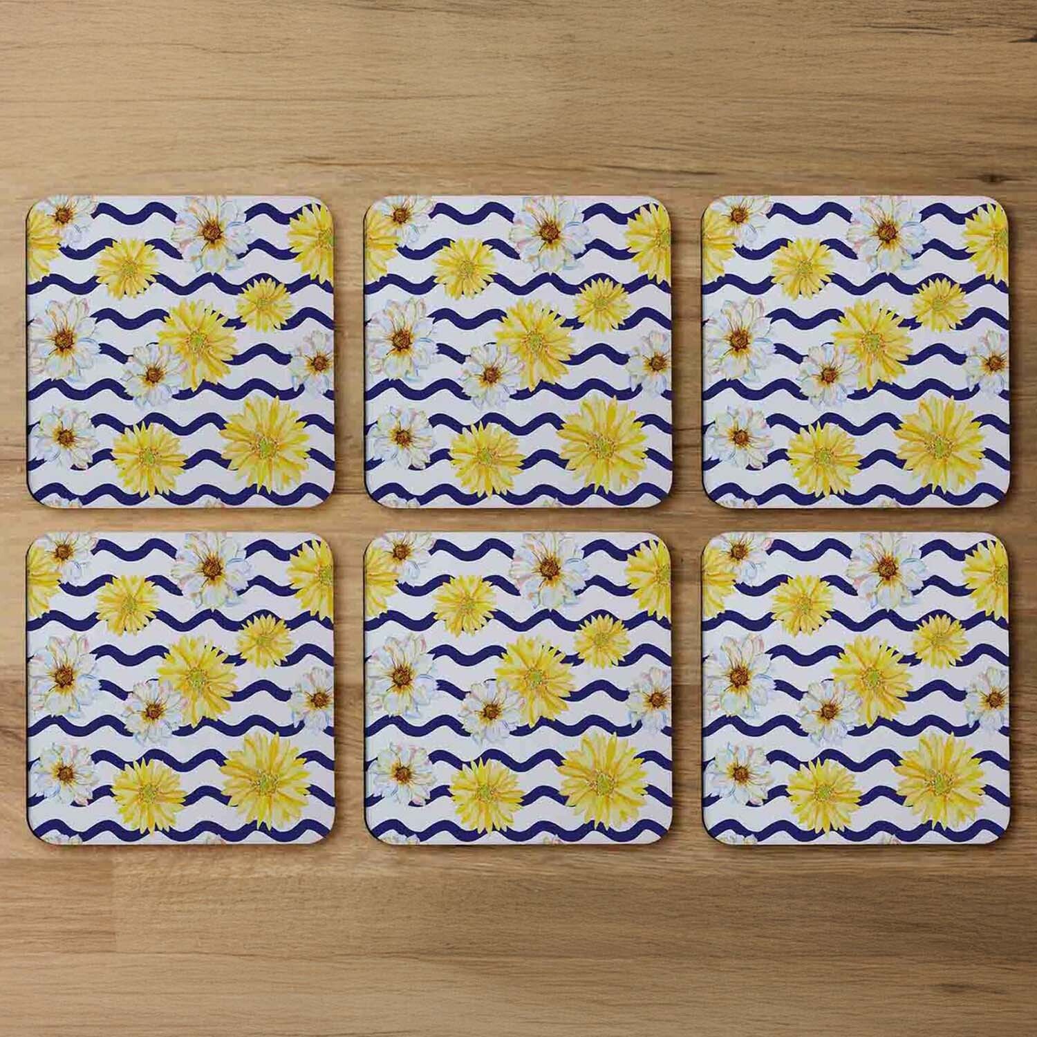 Bright Yellow Flowers  Zig Zags Coaster - Yellow