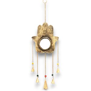 Indian Chimes Hamsa Large Mirror 5 Bells Gold