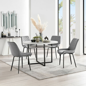 Adley Grey Concrete Effect Storage Dining Table and 4 Pesaro Black Leg Chairs