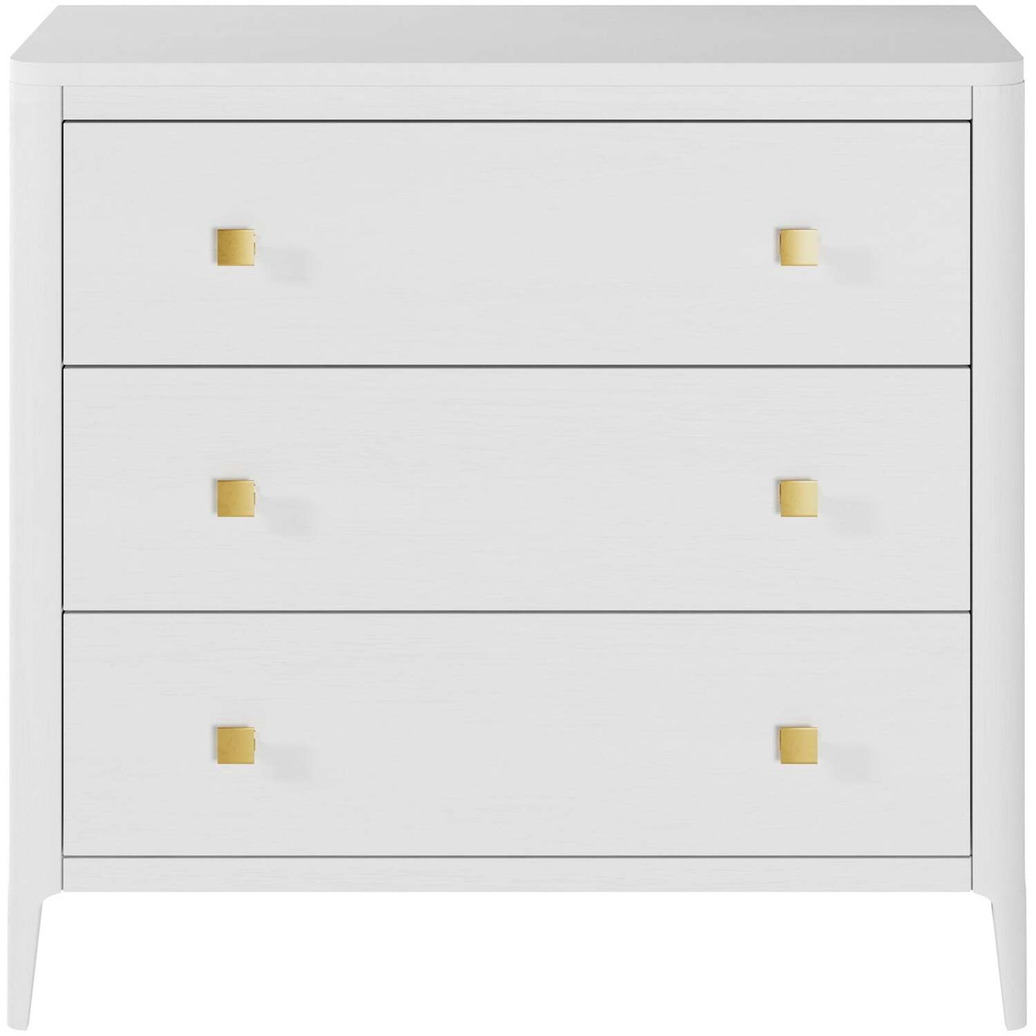 Itacare 3-Drawer Chest - White Wood-Grain with Brushed Brass Pulls - White