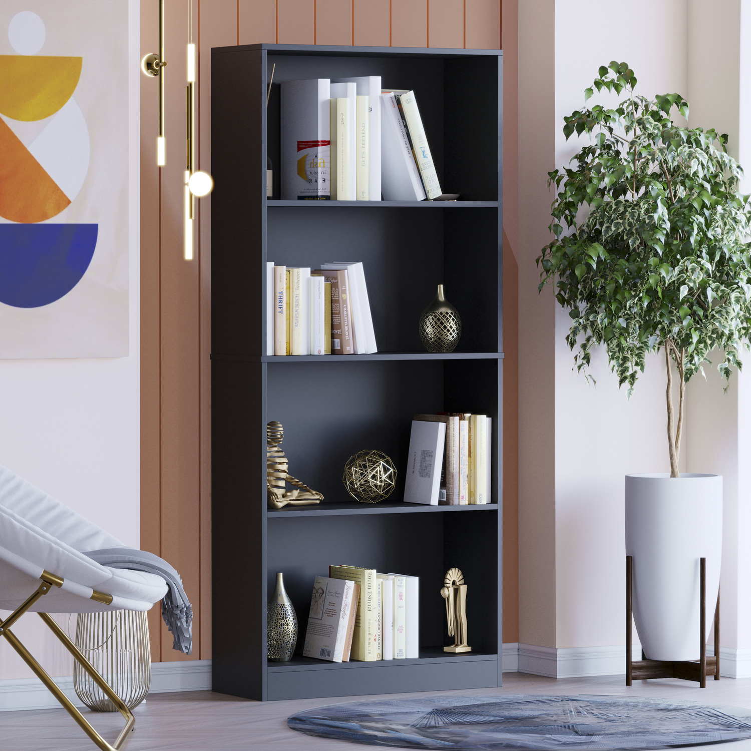 Cambridge Bookcases - Black / 140cm / 4