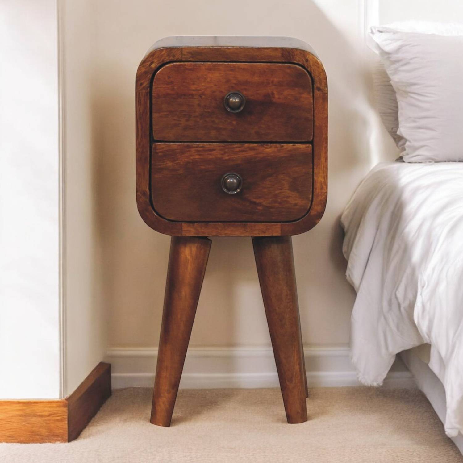 Artisan Furniture Solid Wood Extra Mini Curved Chestnut Bedside - Brown