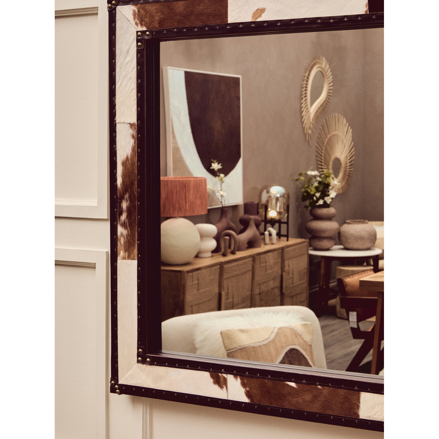 Tribeca Wall Mirror with Stud Detail - White