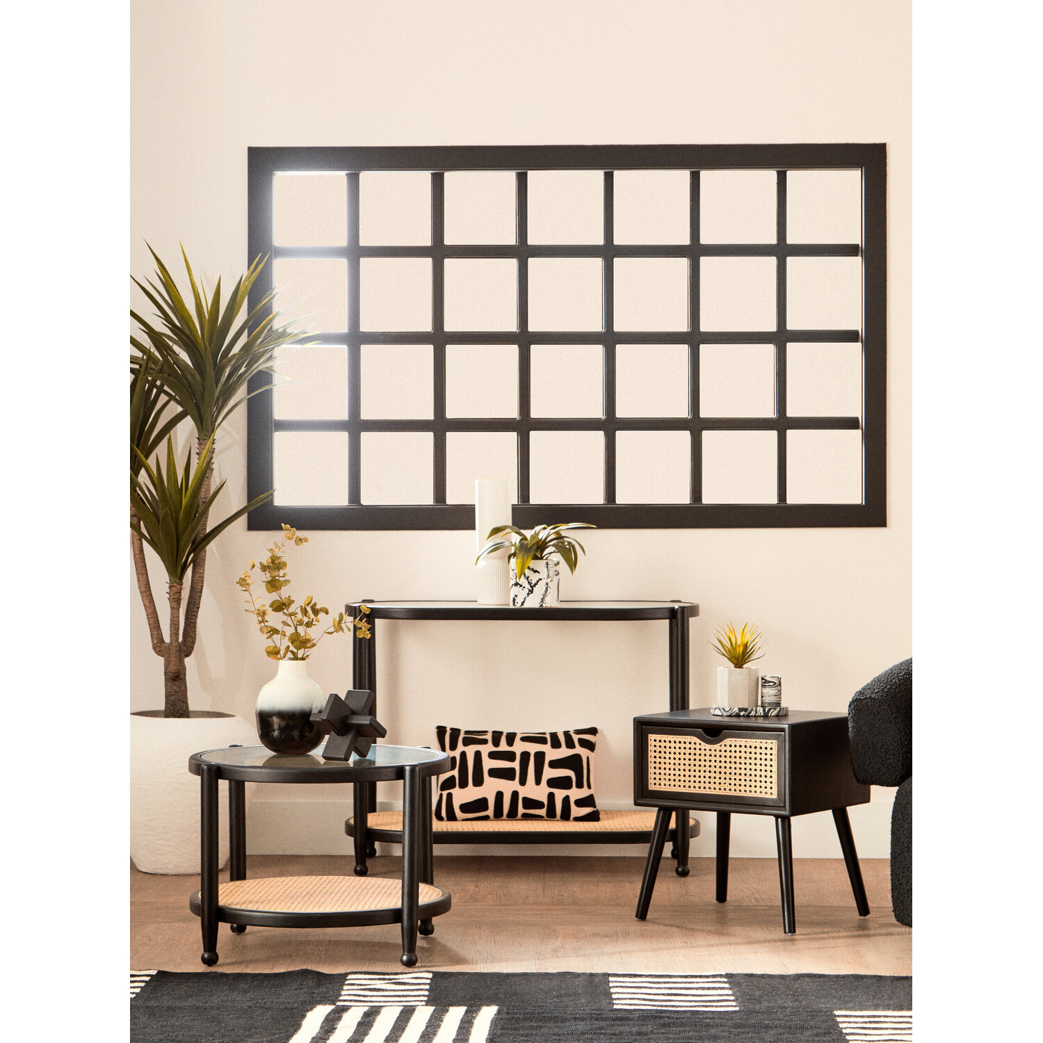 Cebu Rattan And Glass Coffee Table - Black