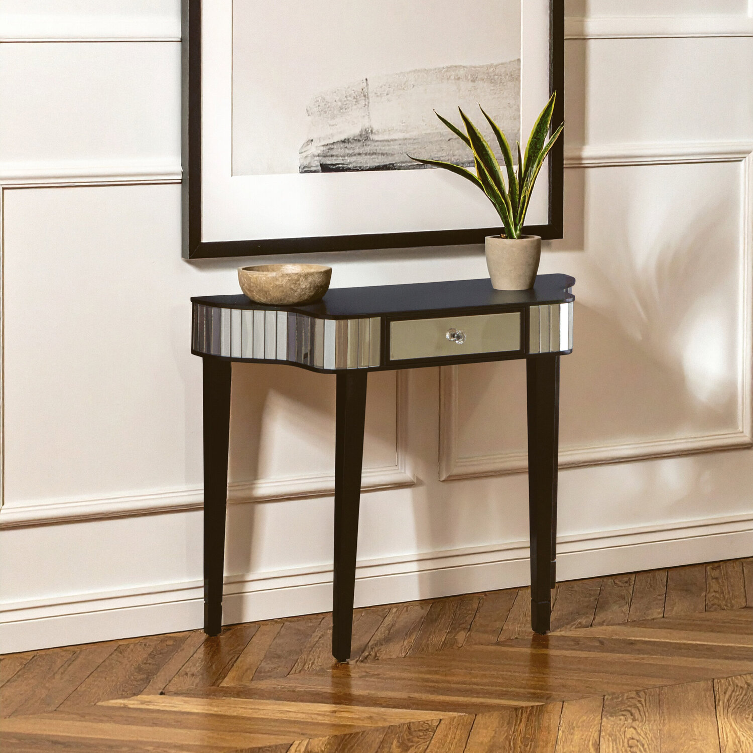 Clavier Black and Mirror Console Table - Black