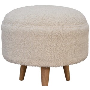 Solid Wood Cream Boucle Rounded Footstool