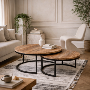 Yllas Set of 2 Nesting Round Coffee Tables Reclaimed Railway Sleepers