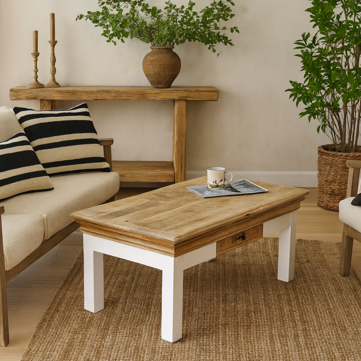 Alington Mango Wood Coffee Table Natural Top Base Drawer - Brown
