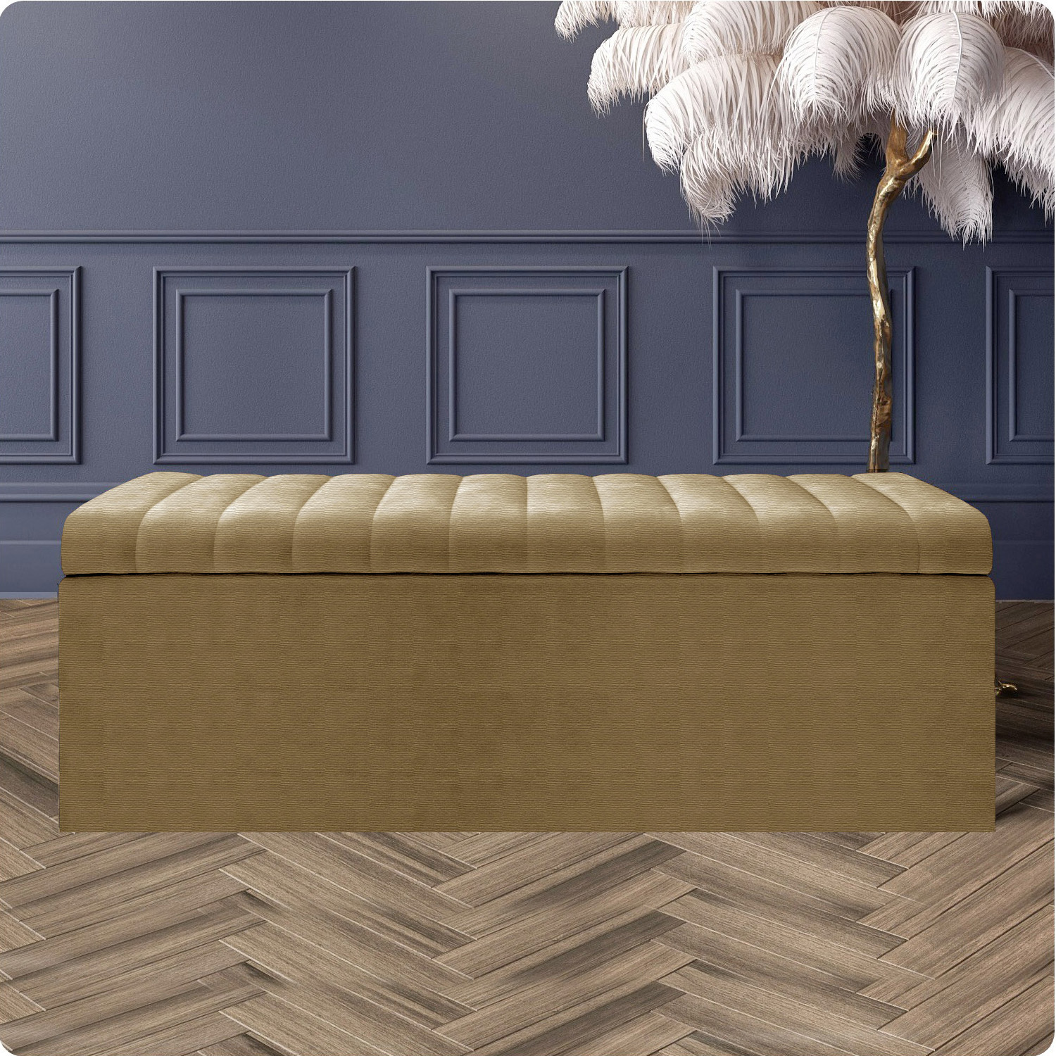 R&M Furnishers Safar Naples Ottoman Storage Box, Cream Striped Upholstered Blanket Chest & End Of Bed Bench - Brown Naples