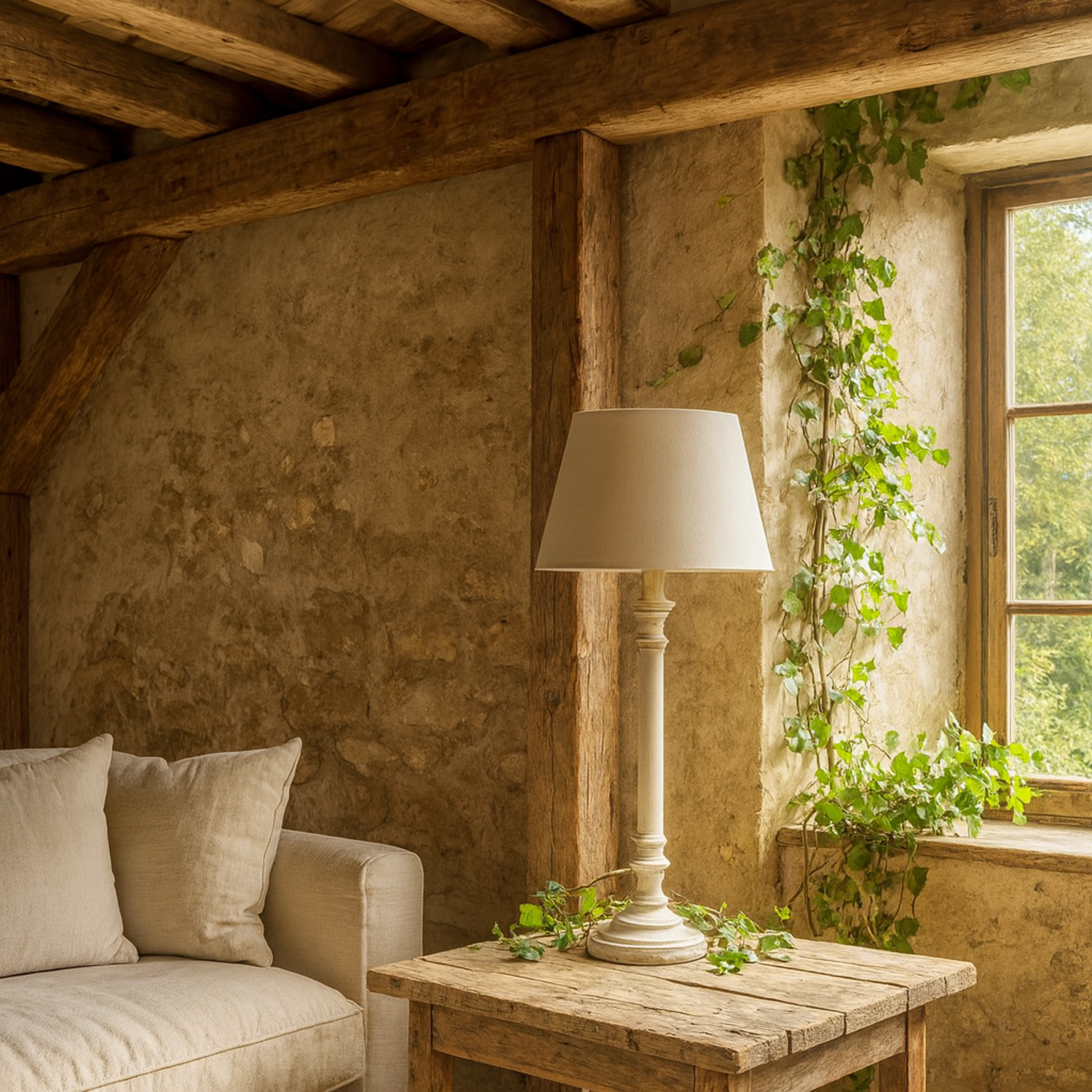 Image of Baronnies Wooden Pedestal Table Lamp with&hellip;