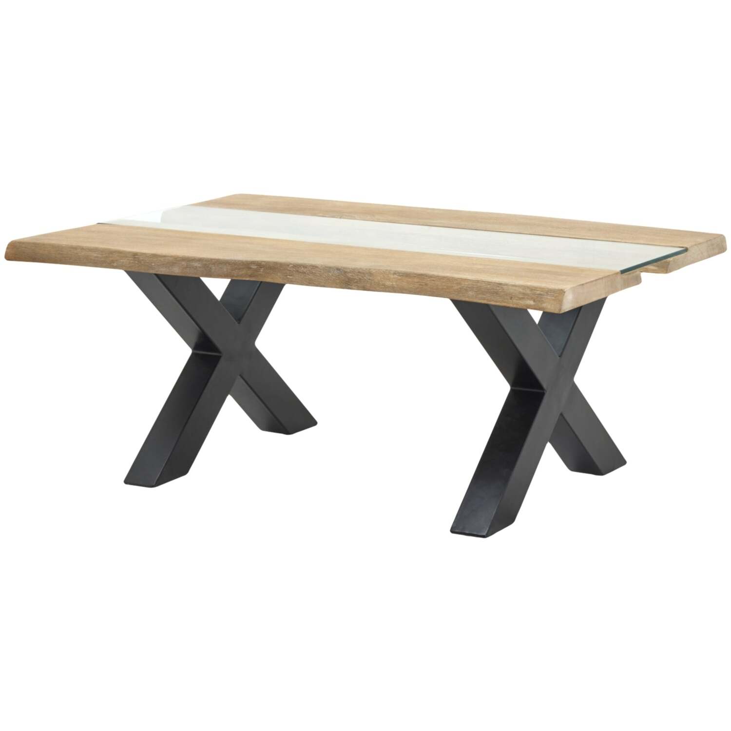 Vouvant Live Edge Mango Wood And Glass Coffee Table Matt Finish - Black