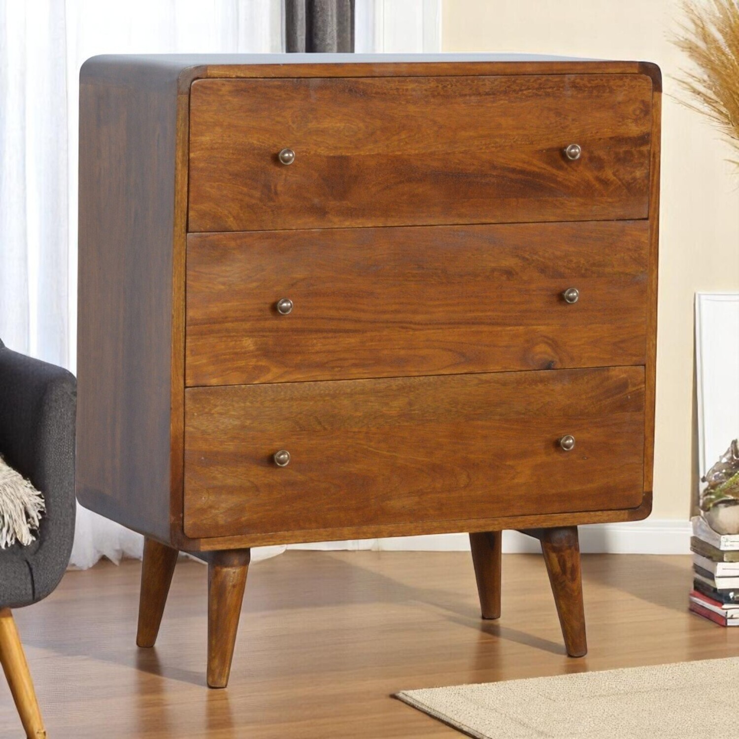 Solid Wood Curved Chestnut Chest - Brown