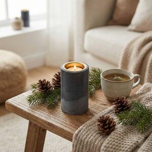Natural Marble Tea Light Holder 10cm - Grey - Set of 2