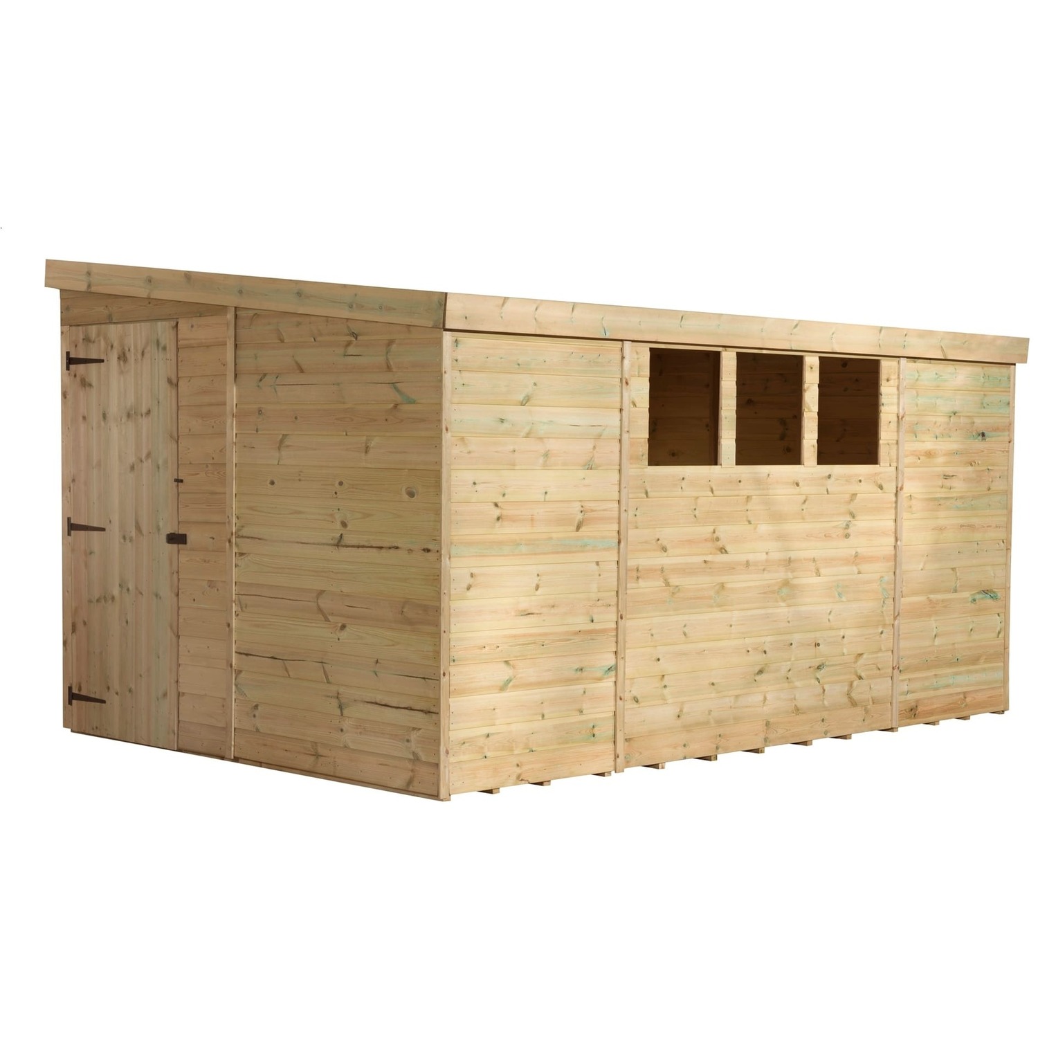 Empire 3000 10x8 Pent Garden Shed with a Single Door Both Side Panels & 3 Windows - Green
