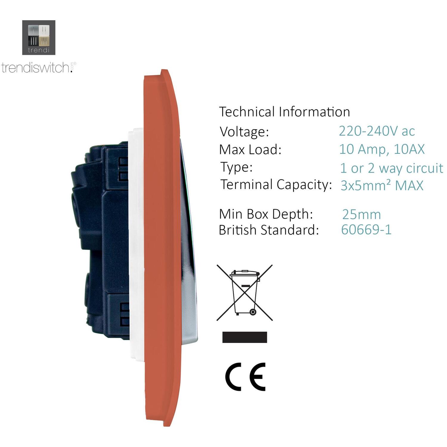 Trendi 3 Gang 2 Way Rocker Single Plate Tactile Light Switch Moss Green - ART-SS6MG - Copper